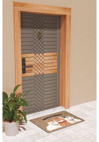 Rugmood Modern Dijtal Baskı Kediler Hoşgeldiniz Kapı Önü Paspası Çok Renkli