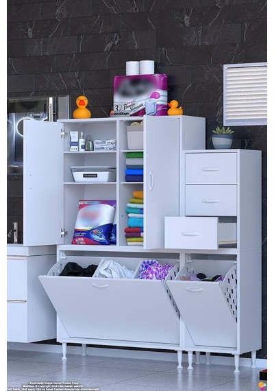 Ohbe 100 + 40cm Genişlik 160cm Boy 32,5cm Derinlik Kirli Sepetli 2 Kapak 3 Çekmeceli Çok Amaçlı Banyo Dolabı Beyaz Ohbe 100 + 40cm Genişlik 160cm Boy 32,5cm Derinlik Kirli Sepetli 2 Kapak 3 Çekmeceli Çok Amaçlı Banyo Dolabı Beyaz
