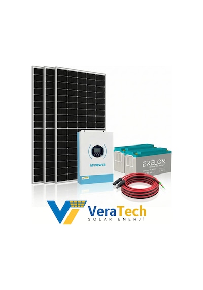 Veratech Solar Enerji Bağ Evi Paketi 3kva İnverter 1250w Güneş Paneli 300ah Jel Akü