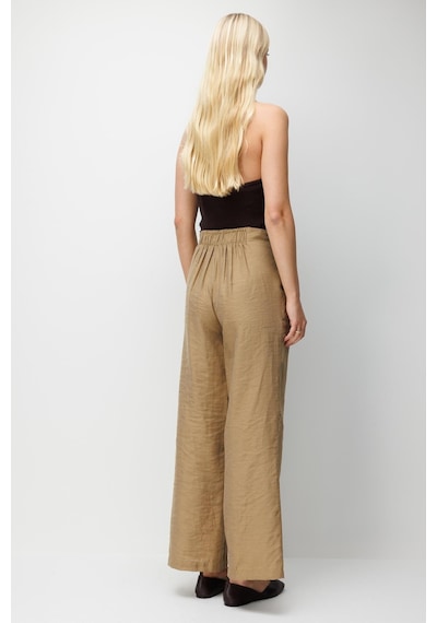Mixray 4808 Kadın Toka Detaylı Geniş Paça Pantolon Camel Camel
