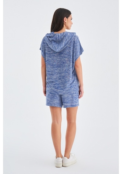 Peraluna Kaıra Blouse & Shorts Kapüşonlu Yazlık Kadın Triko Şort İndigo