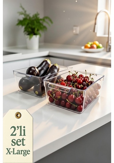 2 Li Set X-large Şeffaf Buzdolabı Düzenleyici Saklama Kutusu Sebze Meyve Organizer