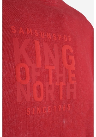 King Of The North Baskılı Kapüşonlu Oversıze Sweat Kırmızı