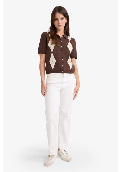 Defacto Regular Fit Polo Yaka Triko Hırka F7976ax25aubn340 Kahve