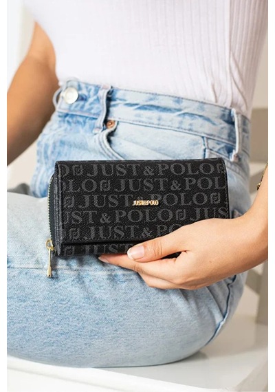 Just Polo Kadın Yatay Kullanışlı Büyük Boy Lüks Cüzdan Siyah
