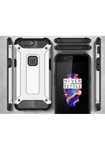 Kilifone - One Plus 5 Uyumlu - Kılıf Çift Katman Koruyucu Crash Military Tank Kılıf - Kırmızı Kırmızı