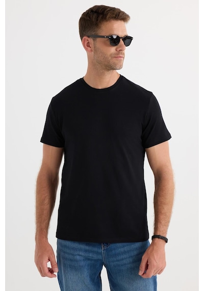 Tudors Erkek Slim Fit Dar Kesim Pamuklu Yumuşak Doku Likralı Esnek Kumaş Basic Siyah Bisiklet Yaka Tişört-20409
