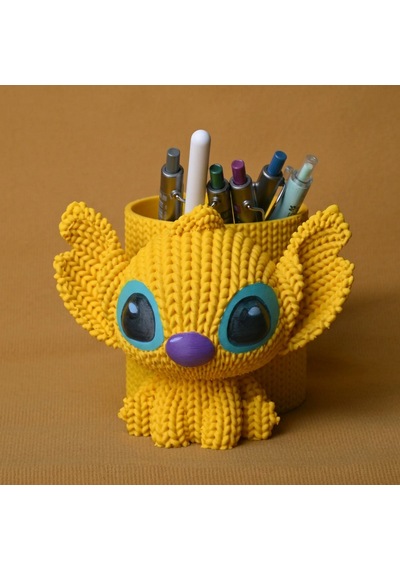 3d Baskı Knitted Kalemlik - Sevimli Karakterli Masaüstü Kalem Organizeri-sarı Çok Renkli
