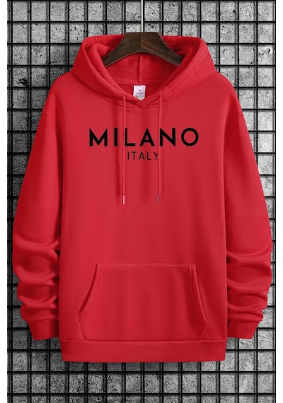 Milano Baskılı Oversize Sweatshirt Kırmızı