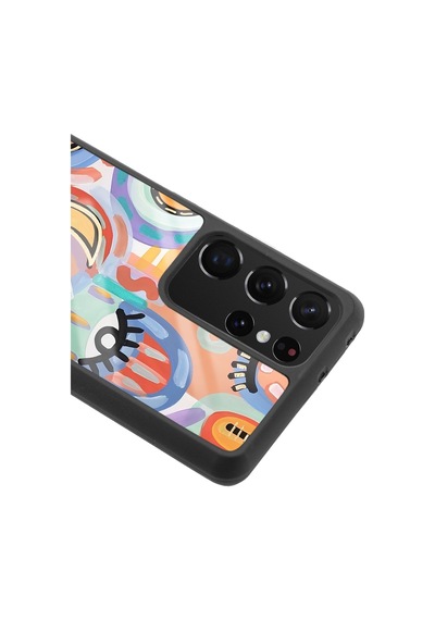 Samsung Uyumlu S-21 Ultra Suluboya Retro Göz Tasarımlı Glossy Telefon Kılıfı Çok Renkli