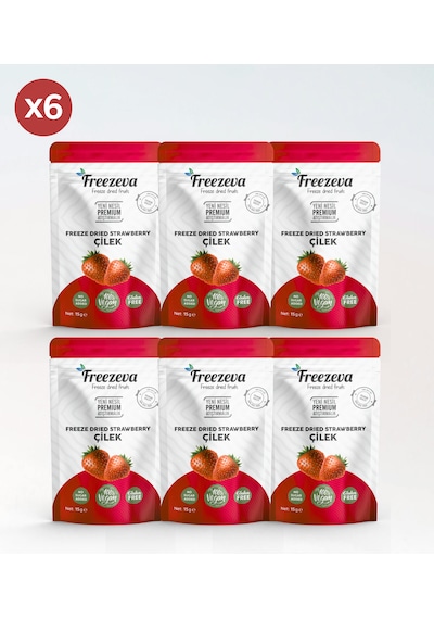 6'lı Paket Dondurularak Kurutulmuş Dilim Çilek Freeze Dried Çilek Freeze Dry Çilek Kurusu 6x15 Gr 90 G