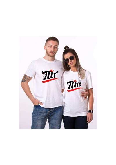 Tshirthane Mr Mrs Taç Sevgili Kombinleri Tshirt Kombini Beyaz