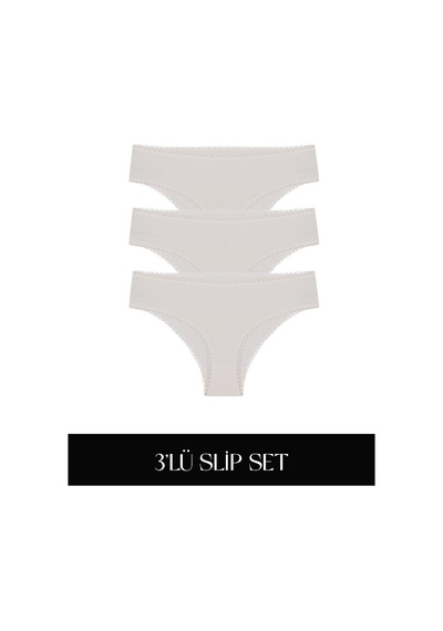 Cotvie Ekru Pamuklu Slip 3'lü Set Külot Ekru