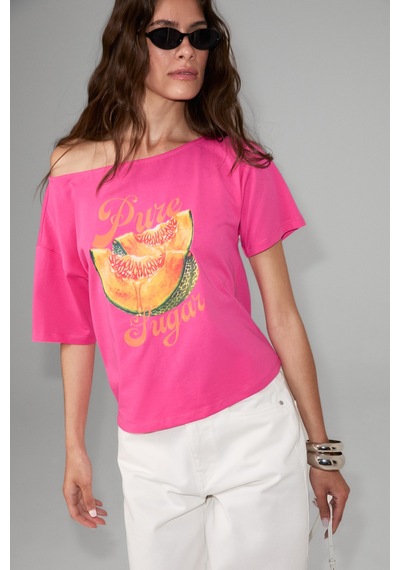 Grımelange Qaly Kadın Kayık Yaka Tek Omuz Kısa Kol Ön Ve Arka Baskı Detaylı Relaxed Pembe T-shirt Grımelange Qaly Kadın Kayık Yaka Tek Omuz Kısa Kol Ön Ve Arka Baskı Detaylı Relaxed Pembe T-shirt
