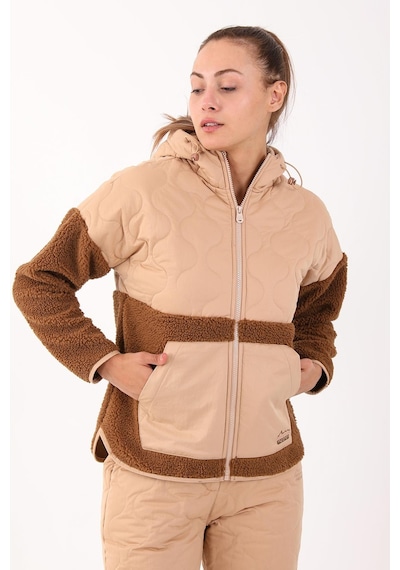 Maraton Sportswear Comfort Kadın Kapşonlu Uzun Kol Outdoor Taba Tracktop 21440-taba