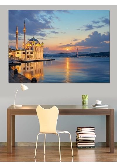 Gün Batımında İstanbul Boğazı Ve Camii Dekoratif Kanvas - Mdf Ahşap Tablo
