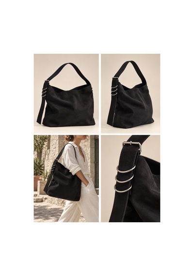 Nura Collection Kadın Siyah Süet Büyük Boy Omuz Çantası Siyah - 919279889 Siyah