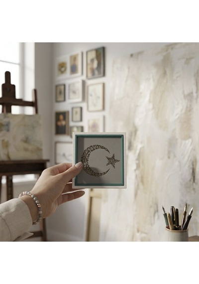 Kelime-i Tevhid Yazılı Hilal Tasarımlı Masaüstü Aksesuarı, Modern Ve Estetik Mini Dekor 10x10 Cm