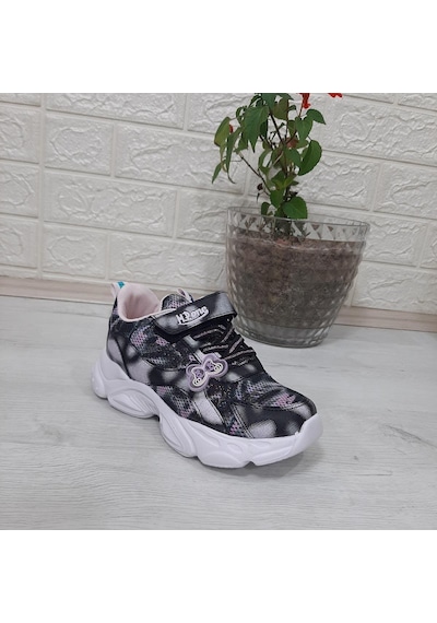 M.p One 3216 Siyah Simli Cırtlı Hafif Rahat Kız Çocuk Spor Ayakkabı 001