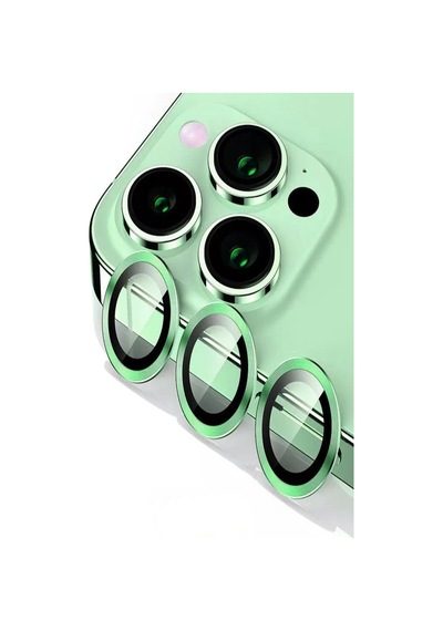 Apple Uyumlu iPhone 11 Pro Alüminyum Alaşım Temperli Cam Kamera Lens Koruyucu - Yeşil