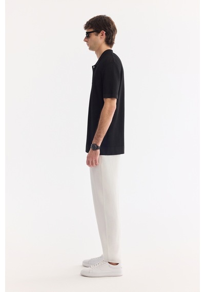 Avva Erkek Siyah Polo Yaka Önden Düğmeli Regular Fit Triko T-shirt A61y5017