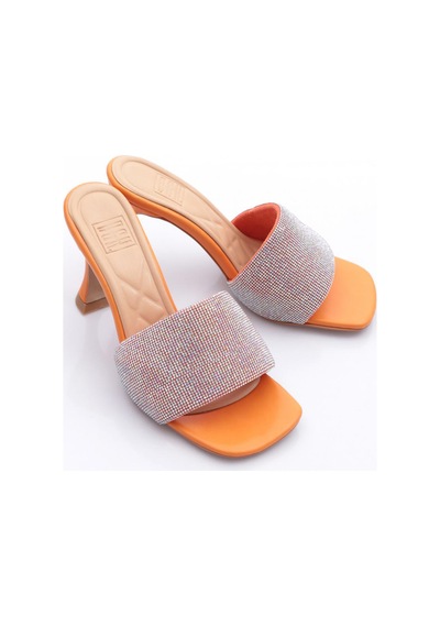 Dgn 8021 Kadin Silver Taşli Topuklu Terlik Orange