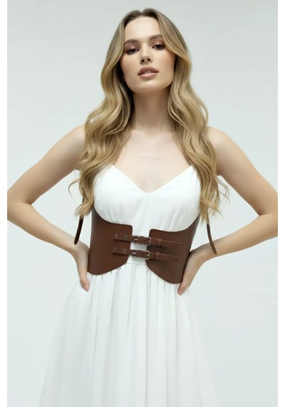 Najmaddin.com Beru Taba Renk Kalın Kadın Kemeri, Deri Kemer Harness - Brf605 Siyah