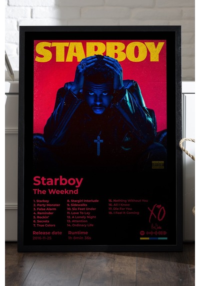 The Weeknd Starboy Siyah Ahşap Çerçeveli Poster, Dekoratif Müzik Albüm Duvar Tablosu