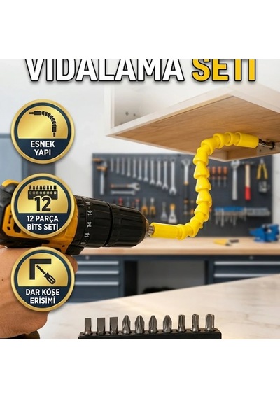 12 Parça Akrobat Bits Vidalama Seti Esnek Uçlu Çok Amaçlı Kullanım