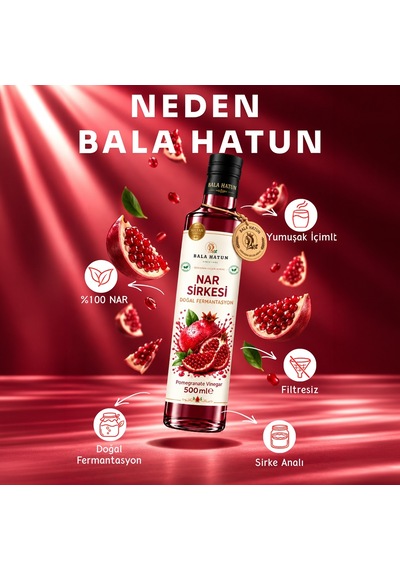 Bala Hatun Nar Sirkesi 500ml - Doğal Fermantasyon - Pomegranate Vinegar