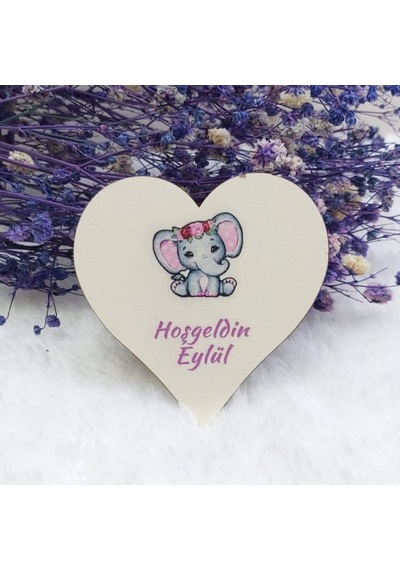 Fil Baskılı Kız Bebek Magnetleri Uv Baskı Kalp Ahşap(30 Adet)