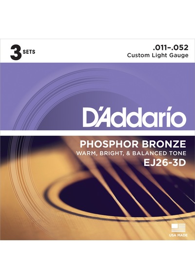 Daddarıo Ej26-3d Akustik Gitar Tel Seti, 3'lü Paket, Phosphor-bronz
