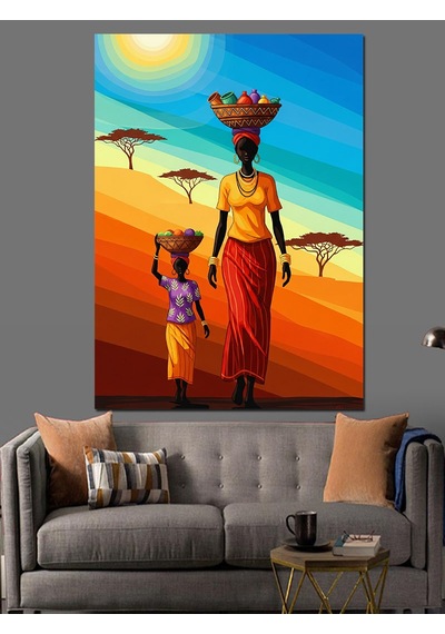Ahşap Tablo Güneş Altında Afrika Figürü