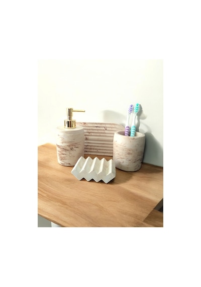 Marble Serisi Bej Sıvı Sabunluk Ve Diş Fırçalık Seti Gri