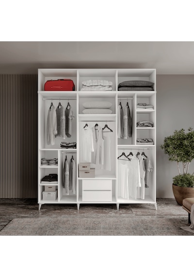 Guneystore Milas 6 Kapaklı Komple Mdf Ayaklı Yüklüklü Gardırop