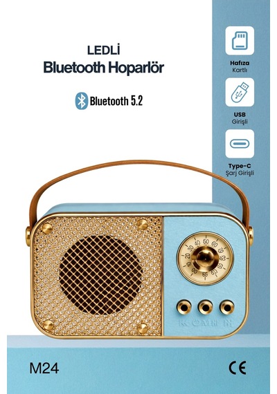 Nostaljik Bluetooth Hoparlör Bluetooth 5.2 Usb & Tf Kart Destekli Led Taşınabilir Speaker