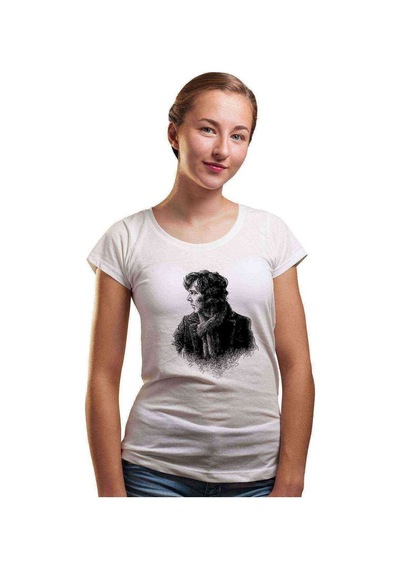 Sherlock Eskiz Kadın Beyaz Tshirt