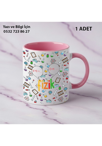 Fizik Öğretmeni Ve Öğretmenler Günü İçin Kişiye Özel İsim Baskılı Kupa Bardak Öğretmene Hediyelik Pembe