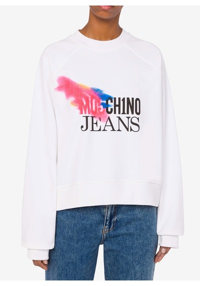 Moschino Jeans Beyaz Kadın Yuvarlak Baskılı Sweatshirt J1709-1002