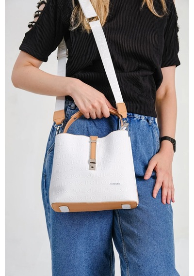 Just Polo Orijinal Kadın Beyaz Camel Orta Boy 3 Bölmeli Omuz Çantası Ve Cüzdanı Kombin Mh4002mh Beyaz - Camel
