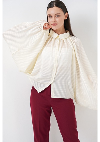 Bigdart Kadın Yarasa Kol Oversize Gömlek 20368 - Ekru