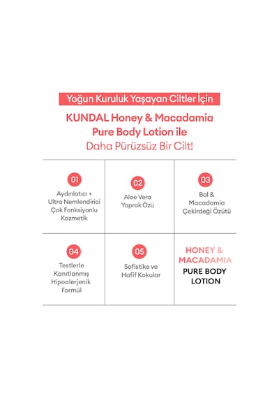 Nemlendirici Ve Besleyici Vücut Losyonu Kundal Honey & Macadamia Pure Body Lotion 500ml White Musk