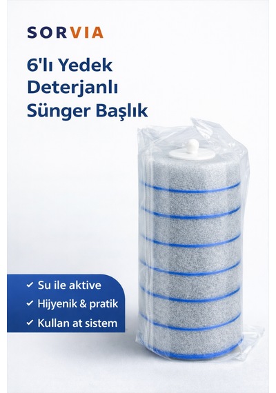 Tuvalet Fırçası Uyumlu Yedek Sünger Kartuş 6 Adet Mavi