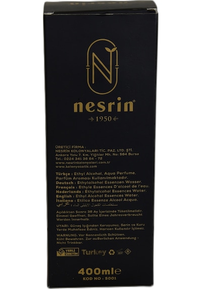Nesrin 80 Derece Özel Seri Kutulu Pet Şişe Safran Kolonyası 400 ML