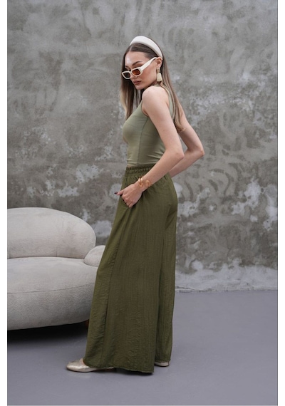 Rawea Kadın Modal Kumaş Etek Pantolon - Oversize & Geniş Paça Haki