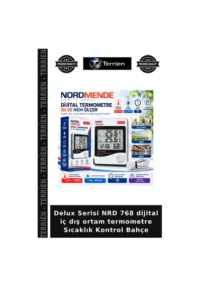 Delux Serisi Nrd 768 Dijital İç Dış Ortam Termometre Sıcaklık Kontrol Bahçe
