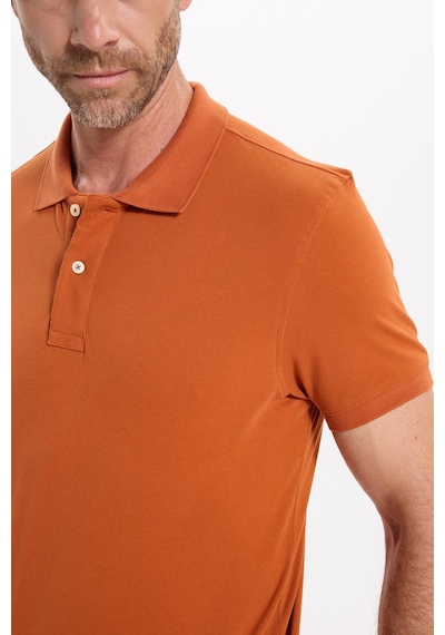 Tudors Erkek Slim Fit Dar Kesim Premium Seri %100 Pamuk Yumuşak Dokulu Merserize Hardal Polo Yaka Tişört-50920 Kahverengi