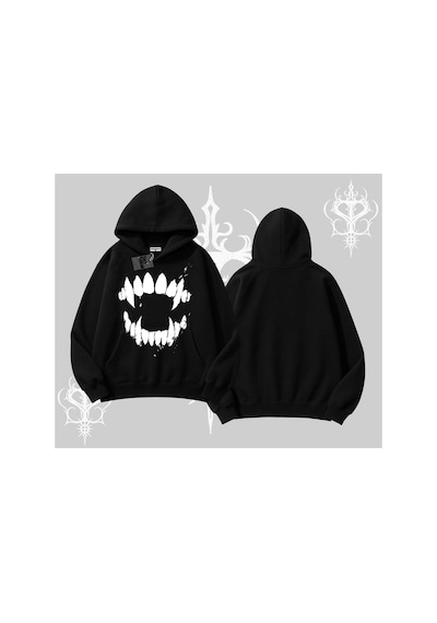 Tarzsokak Beyaz Kapşonlu Sweatshirt Vampir Dış Siyah