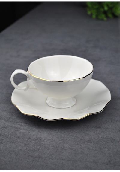 2 Kişilik 4 Parça Porselen Gold Yaldızlı Çay Neskafe Fincan Takımı 170 Ml Altın Fincan Seti -lilyum Gold