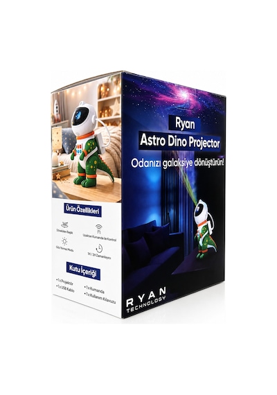 Galaksi Yıldız Projektör Gece Lambası Astro Dino 360 Döner Uzaktan Kumandalı Çocuk Odası Projektörü Çok Renkli